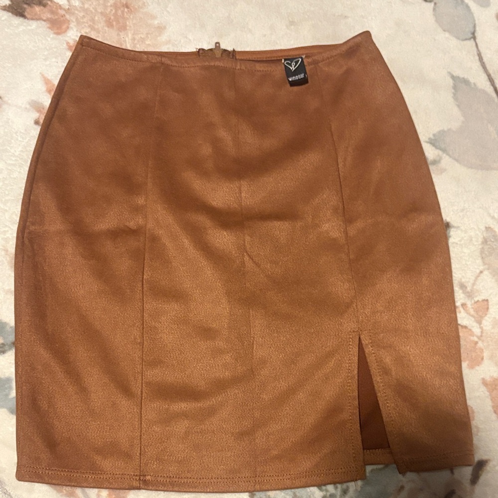 Windsor Tan Faux Leather Pencil Skirt